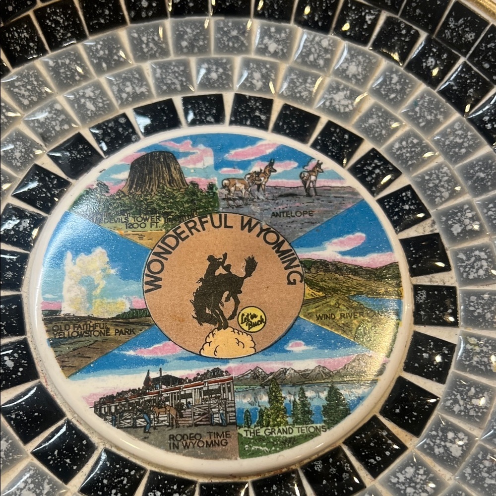 Decorative Mosaic Vintage 70's Wyoming Souvenir Plate - Picture 2 of 5